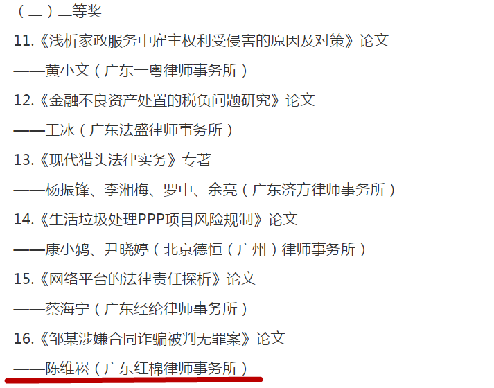 陈维崧律师《邹某涉嫌合同诈骗被判无罪案》论文荣获二等奖 - 明法刑事团队